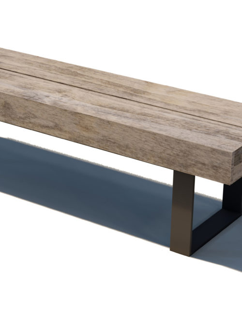 Wood and Steel Backless Bench