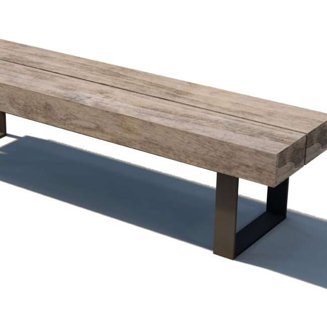 Wood and Steel Backless Bench