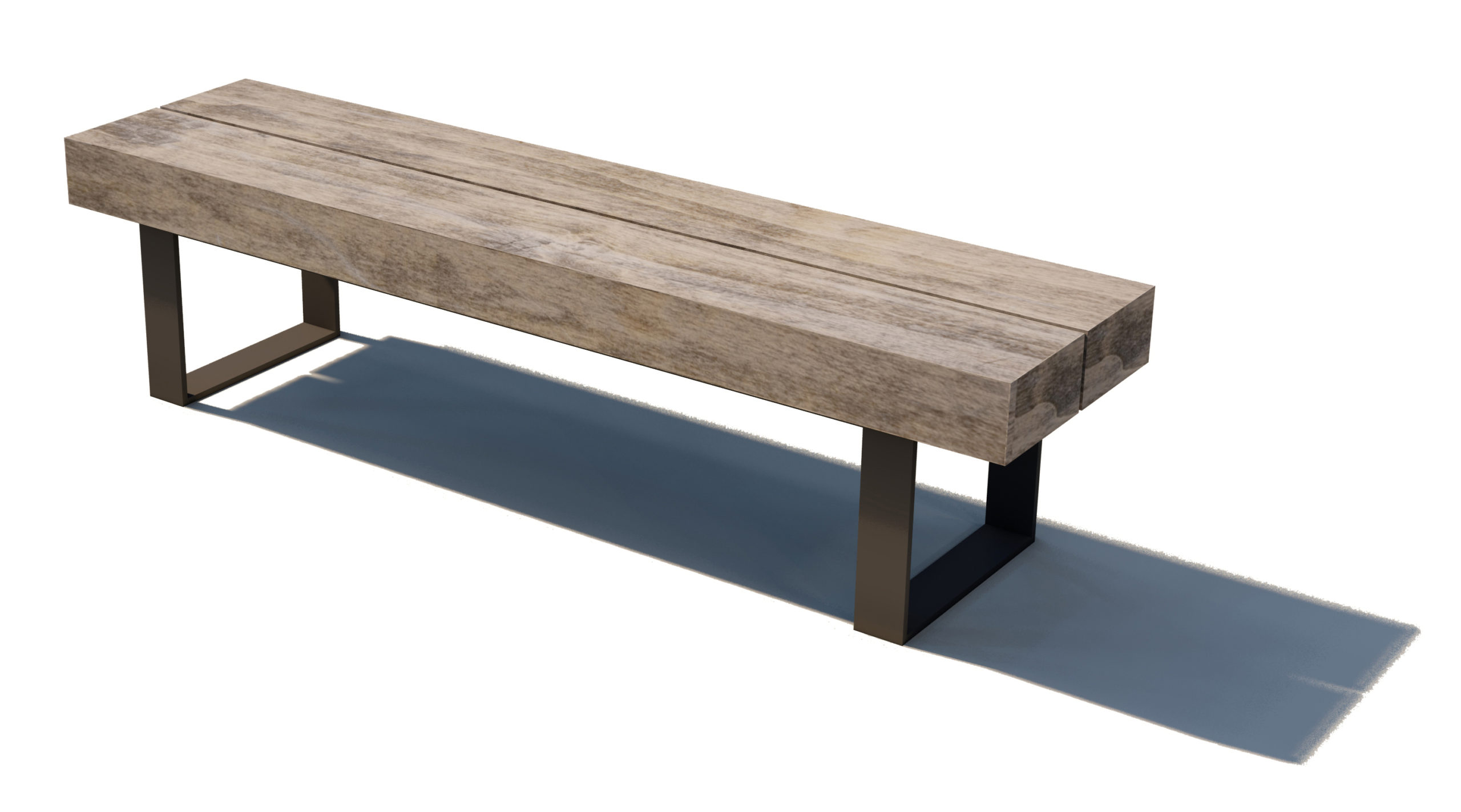 Wood and Steel Backless Bench